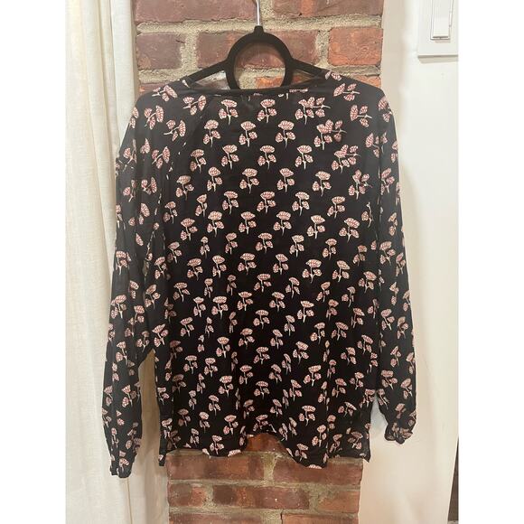 Women’s Anthropologie Natura Boho Cotton Tunic Blouse Black Print XL - Picture 6 of 7